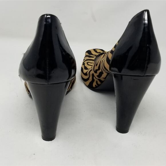Alfani Heidi Animal Print Heels Mustard Black Tiger Stripe Peep Toe Pumps Sz 9.5 - Picture 6 of 12
